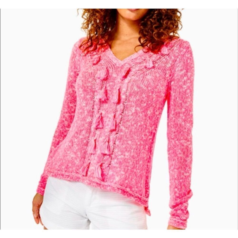 Lilly Pulitzer Kovette Marled fringe vneck sweater xxs